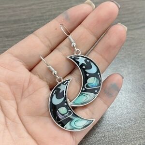Celestial Black and Blue Moon Earrings Wire Drop Unisex Boho